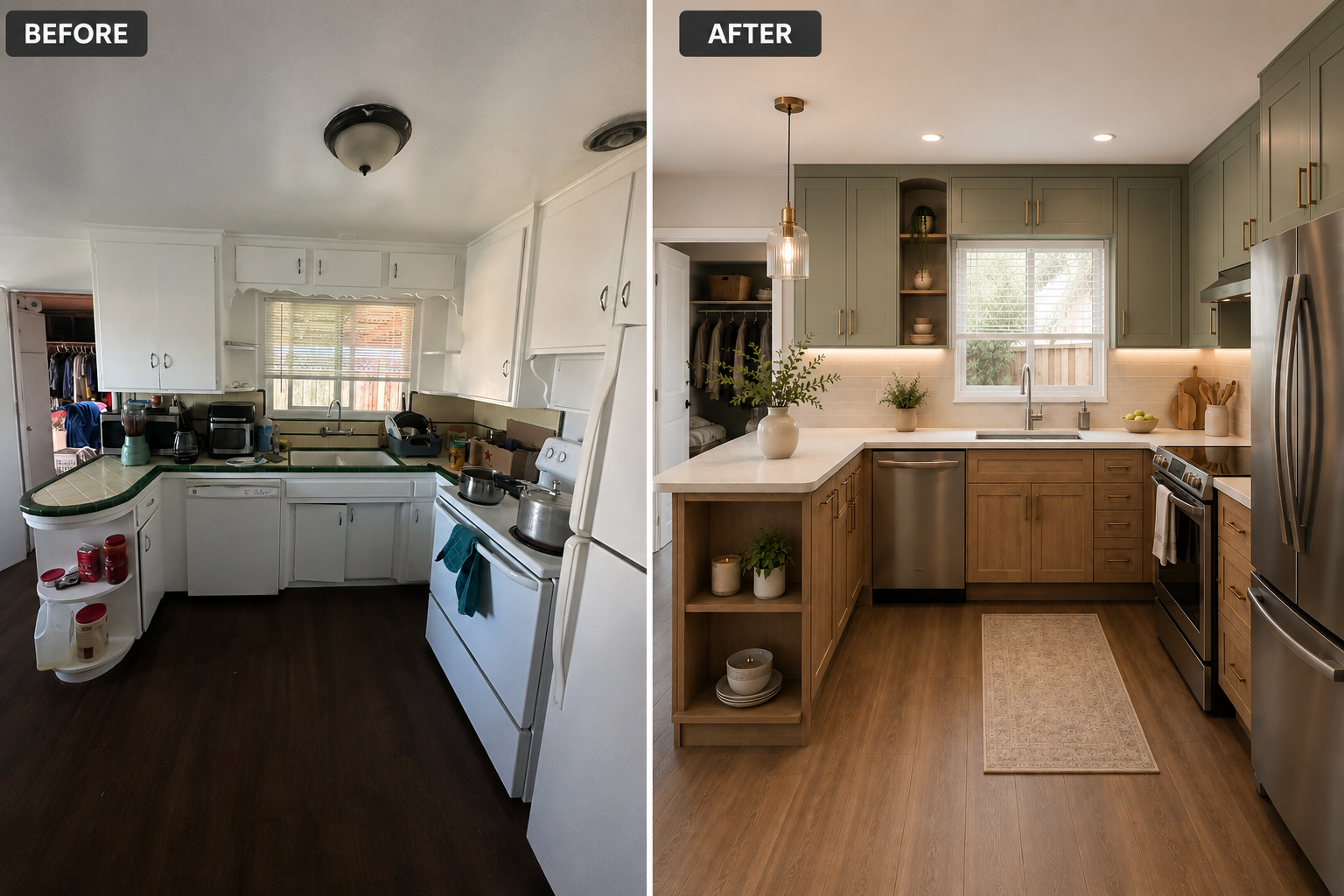 Completed kitchen remodel in Modesto with cabinetry and island