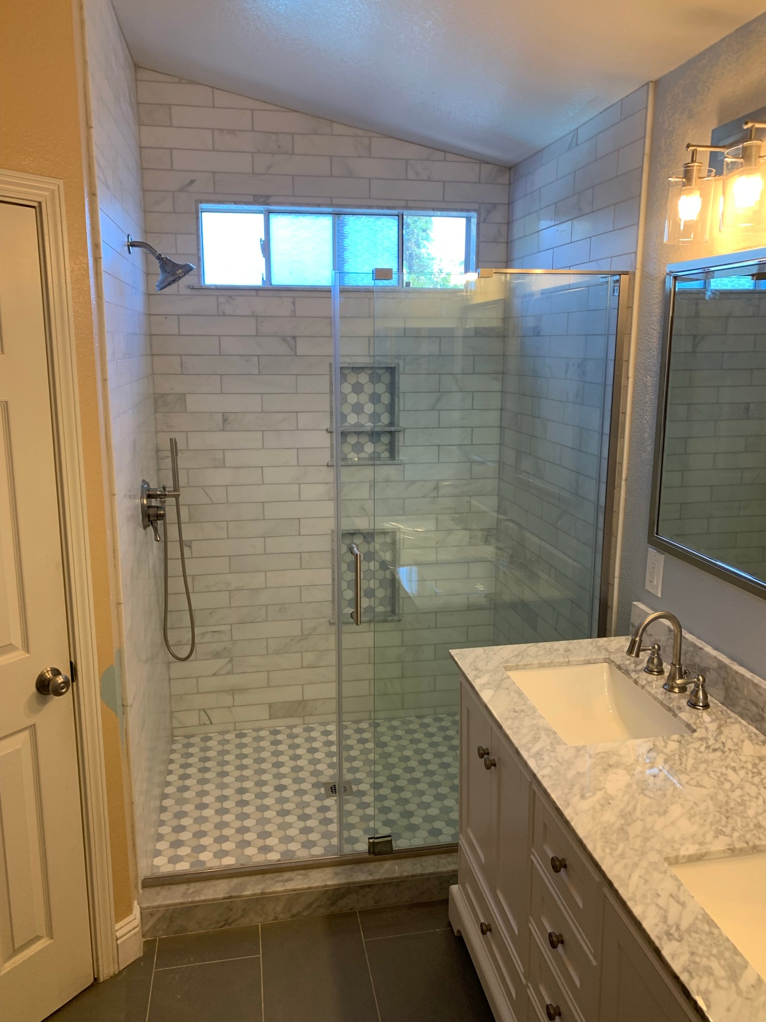 Finished Tracy bathroom remodel with walk-in shower